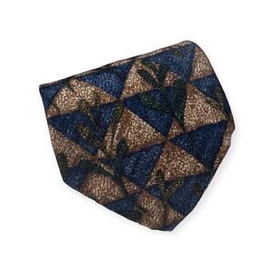 Ermenegildo Zegna Blue Tan Green Fern Floral Triangle Print 100% Silk Neck Tie